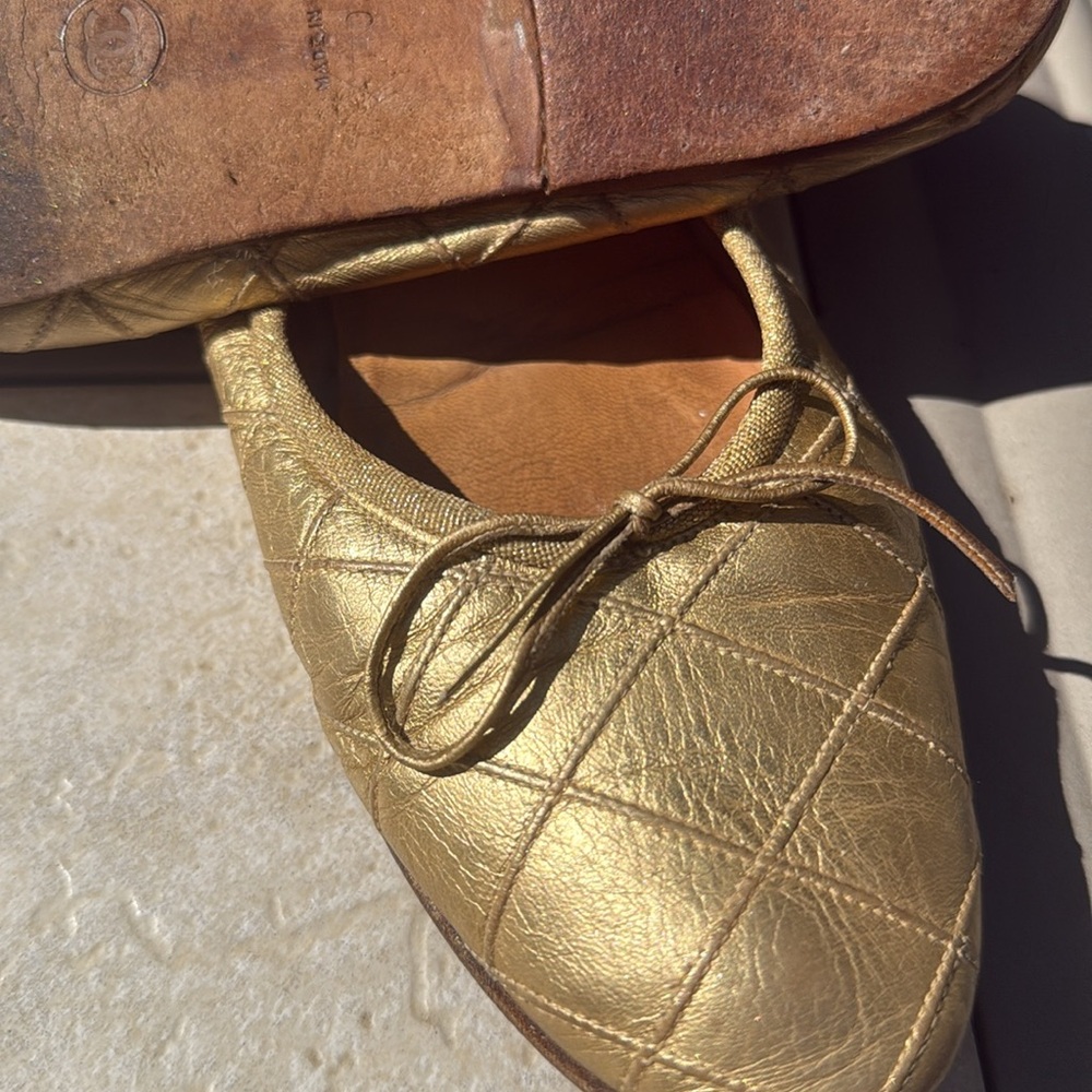 Vintage Chanel Gold Quilted stitch Ballet Flats very soft lambskin leather 40 - Picture 6 of 6